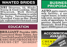 Peoples Chronicle Marriage Bureau display classified rates